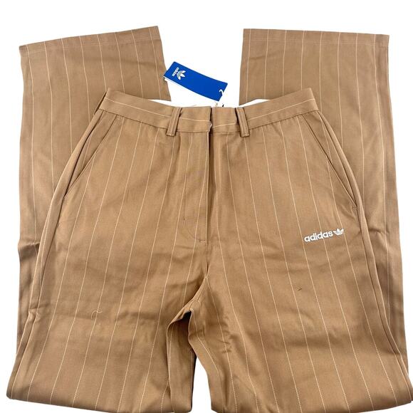 Adidas Women's Warm Sandstone Off White Pinstripe Twill Loose Pants Size 6 - Picture 6 of 11